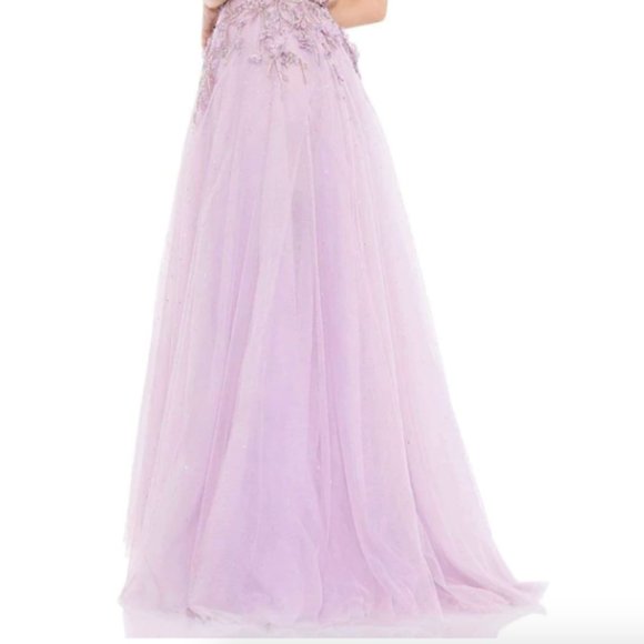 MAC DUGGAL 11207 EMBELLISHED FLORAL APPLIQUE HIGH LOW LILLAC GOWN sz 2 - Picture 7 of 7